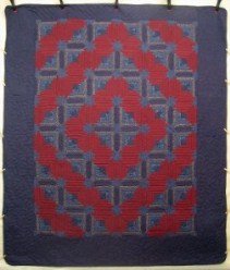 Custom Amish Quilts - Log Cabin Star Patchwork Blue Red Navy
