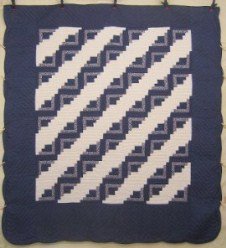 Custom Amish Quilts - Log Cabin Steps Patchwork Blue White
