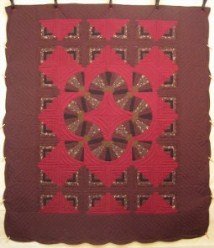 Custom Amish Quilts - Log Cabin Fan Radiating Brown Burgundy
