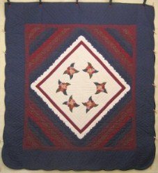 Custom Amish Quilts - Roses Ocean Waves Patchwork Applique Navy Burgundy
