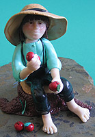 Amish Quilts - Amish boy with apple